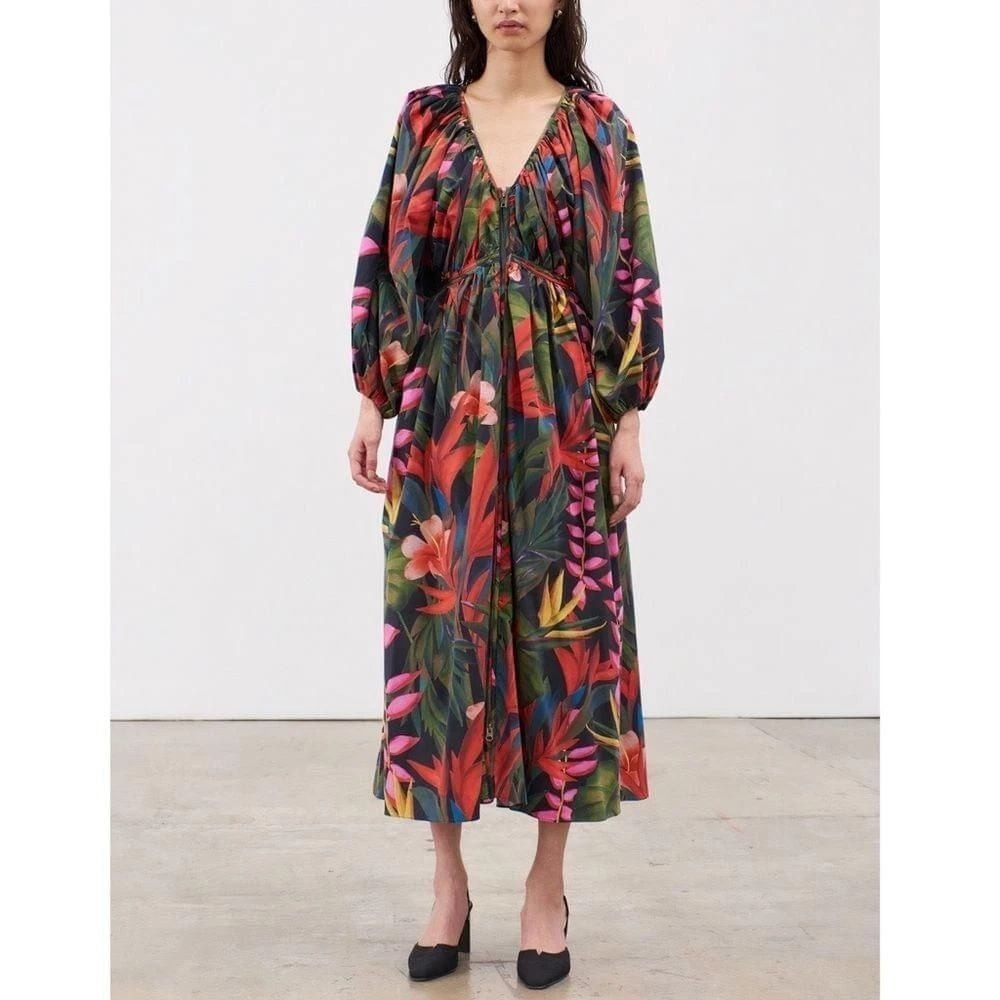 Mara Hoffman Simone Dress Zanzi Black Floral Organic Cotton Tencel Midi 6